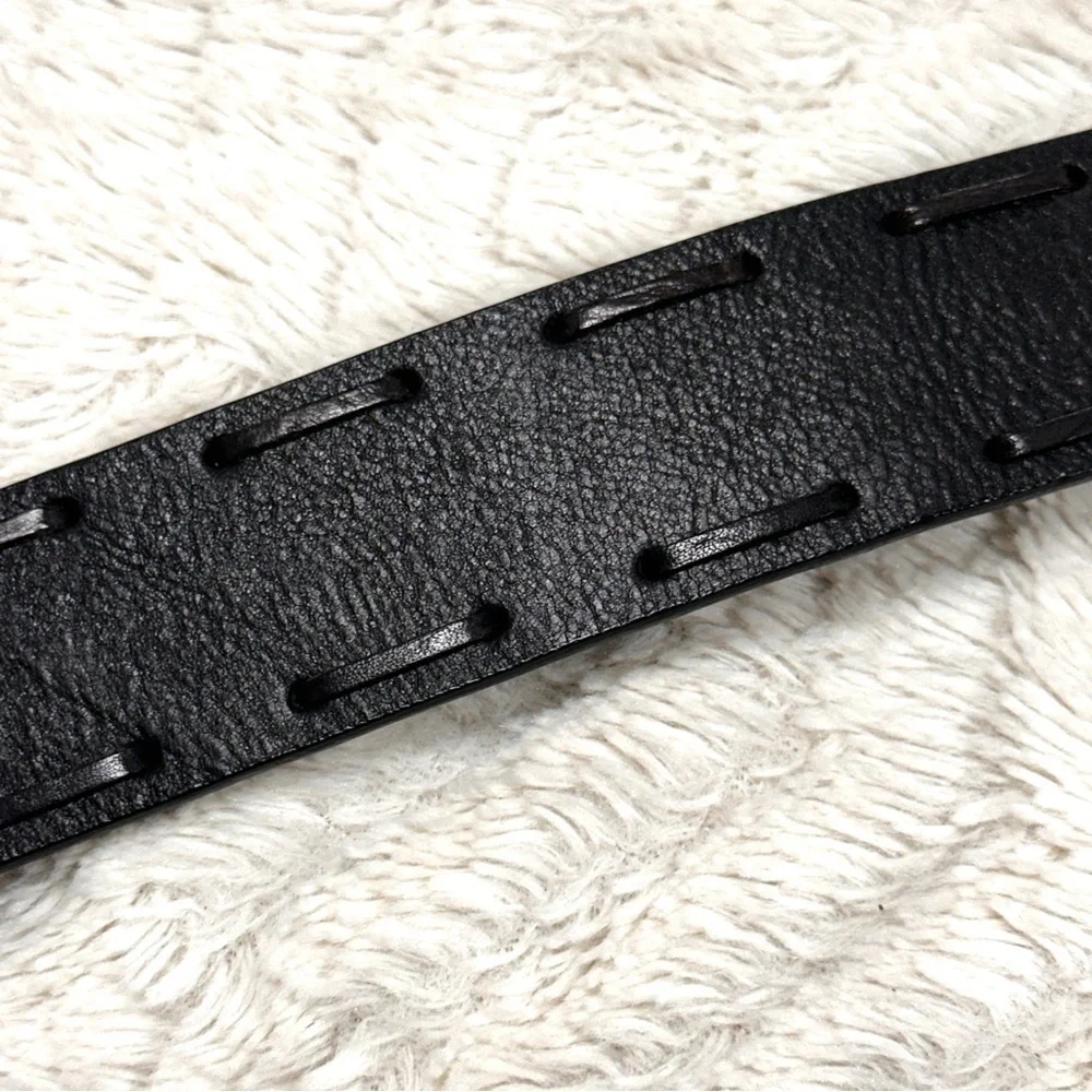 DKNY Black Leather Laced Design, Silver Buckle  Belt M,  EUC!
